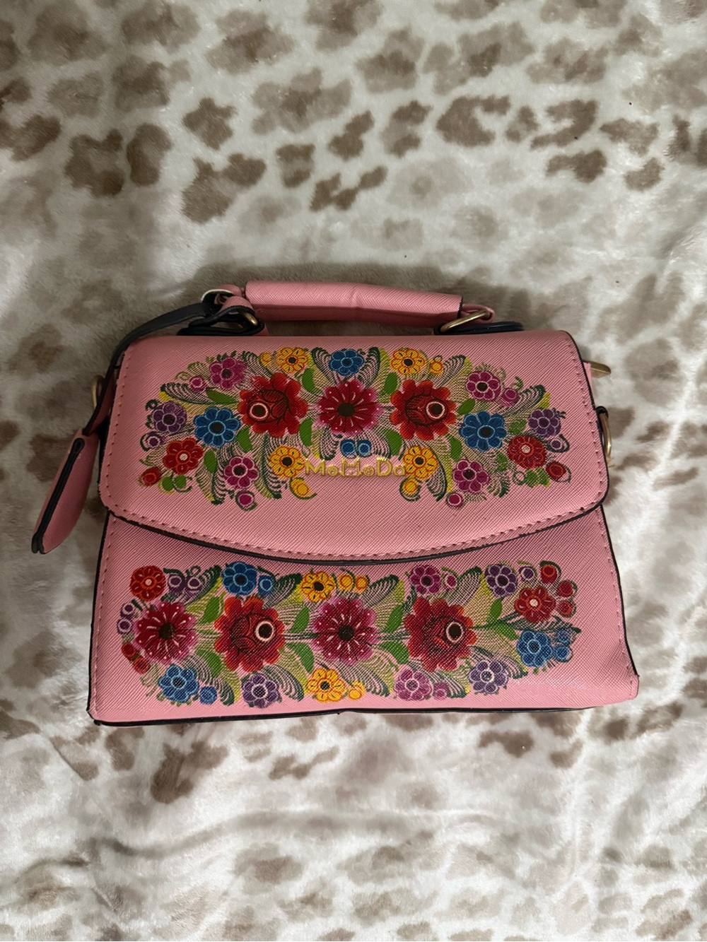 🎨 Hand-Painted Pink Floral Crossbody Purse | Artisan Handbag | Detachable Strap